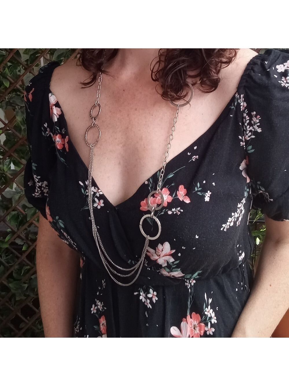 Silver Chain Necklace with Hearts and Circles